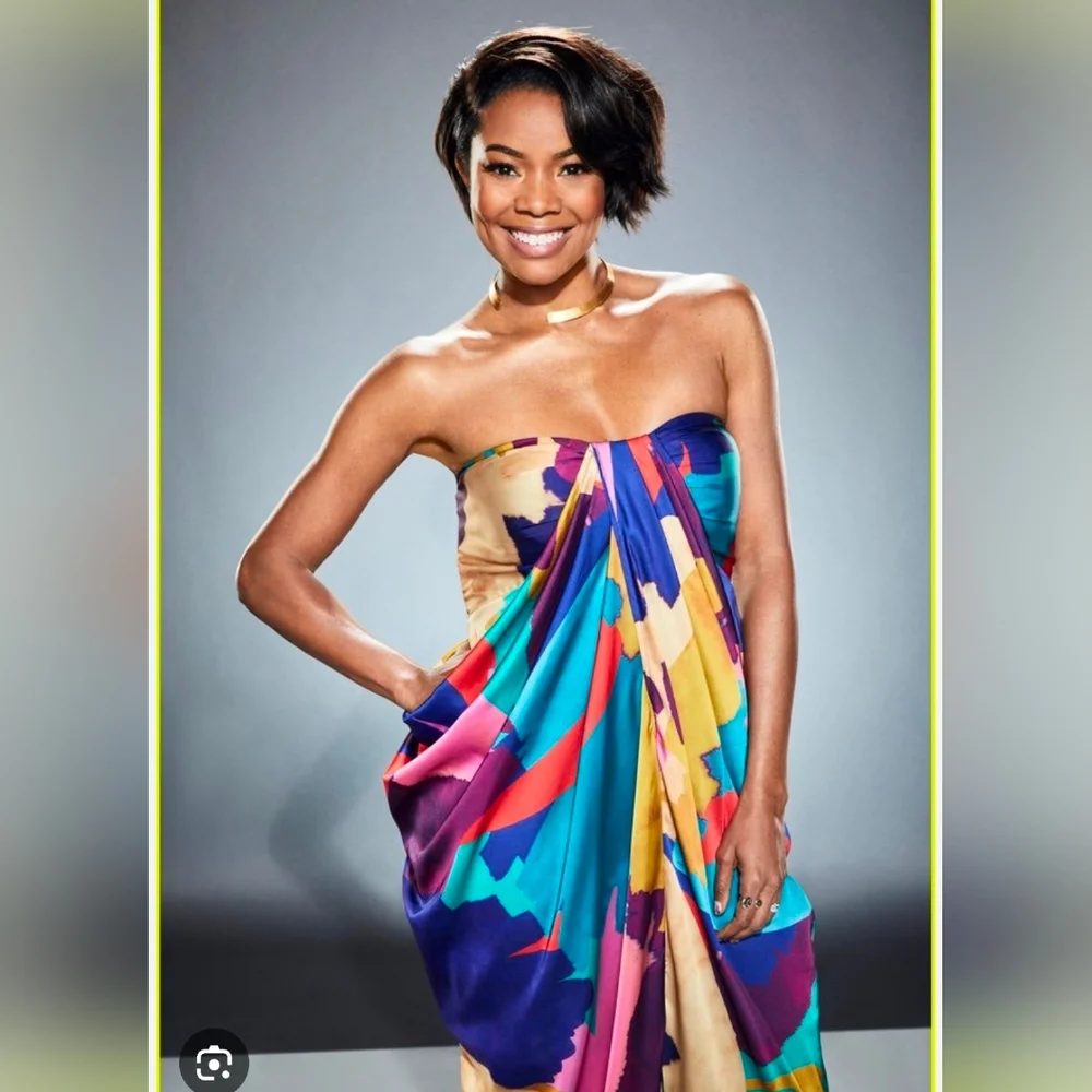 Gabrielle UNION Colorful Strapless Maxi Dress Sz M - Picture 2 of 5